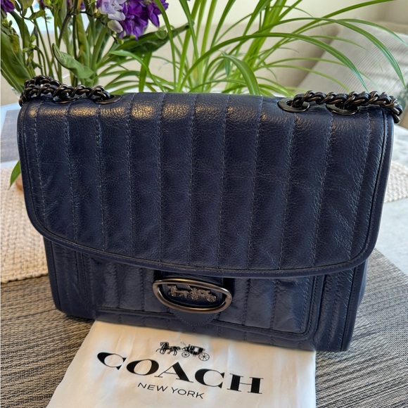 Coach Handbags - Coach Quilted Leather Shoulder Bag in Navy Blue with Gunmetal Chain
